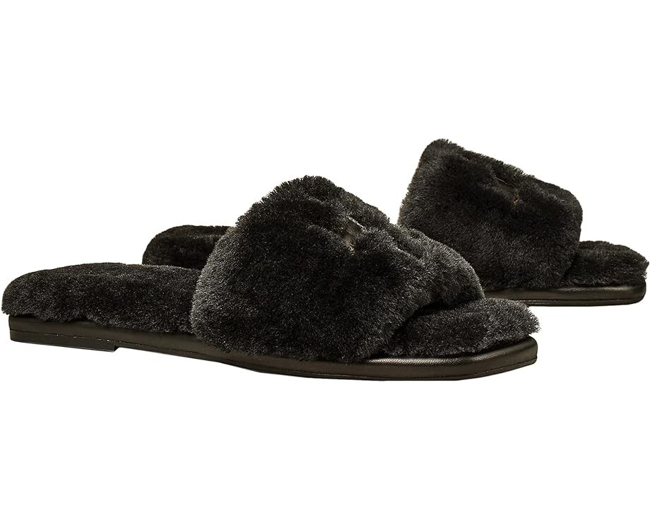 

Домашняя обувь Tory Burch Double T Shearling Slide, цвет Black/Gold