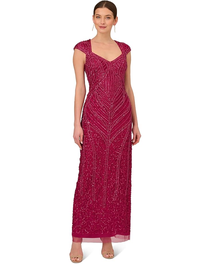 

Платье Adrianna Papell Cap Sleeve Beaded Mod Column Gown with Sweetheart Neckline, цвет Magenta