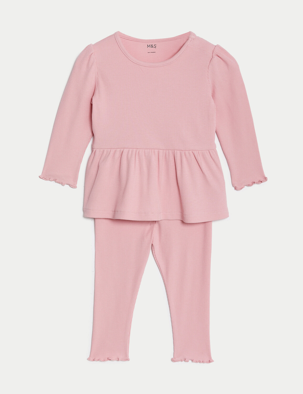 

Комплект из 2 предметов: верх и низ в рубчик из хлопка (0–3 года) Marks & Spencer, розовый