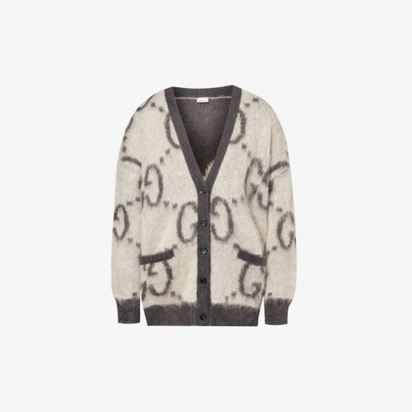 

Кардиган свободного кроя из смесовой шерсти с логотипом-интарсией Gucci, черный