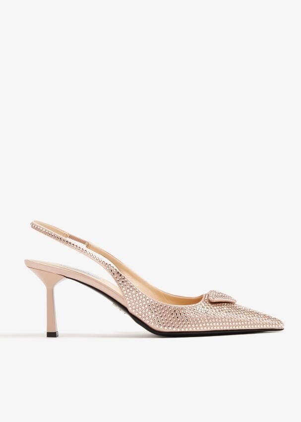 Туфли Prada Crystal Satin Slingback, розовый