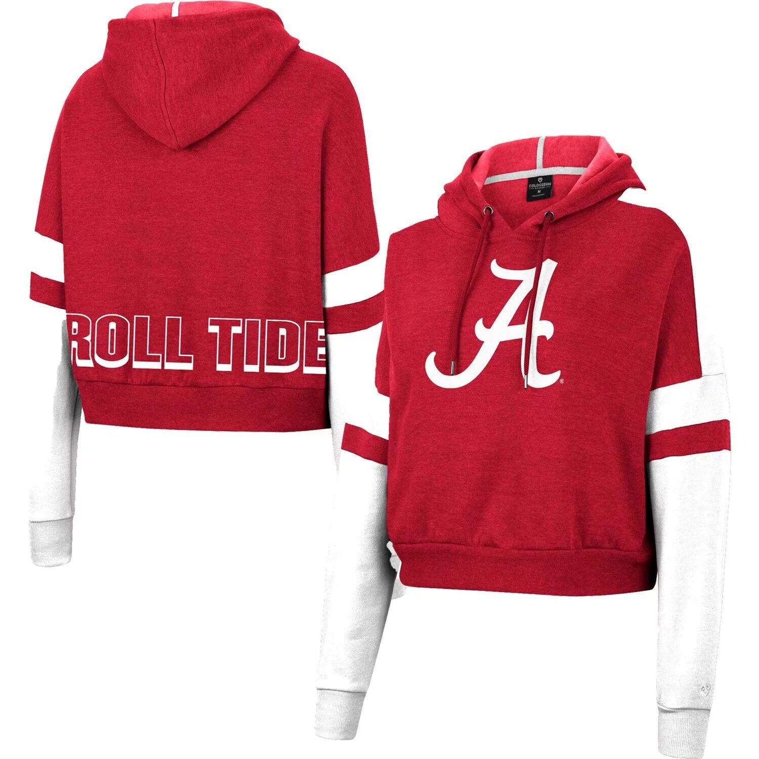 

Женский укороченный пуловер с капюшоном Colosseum Crimson Alabama Crimson Tide в полоску и арку с логотипом Colosseum