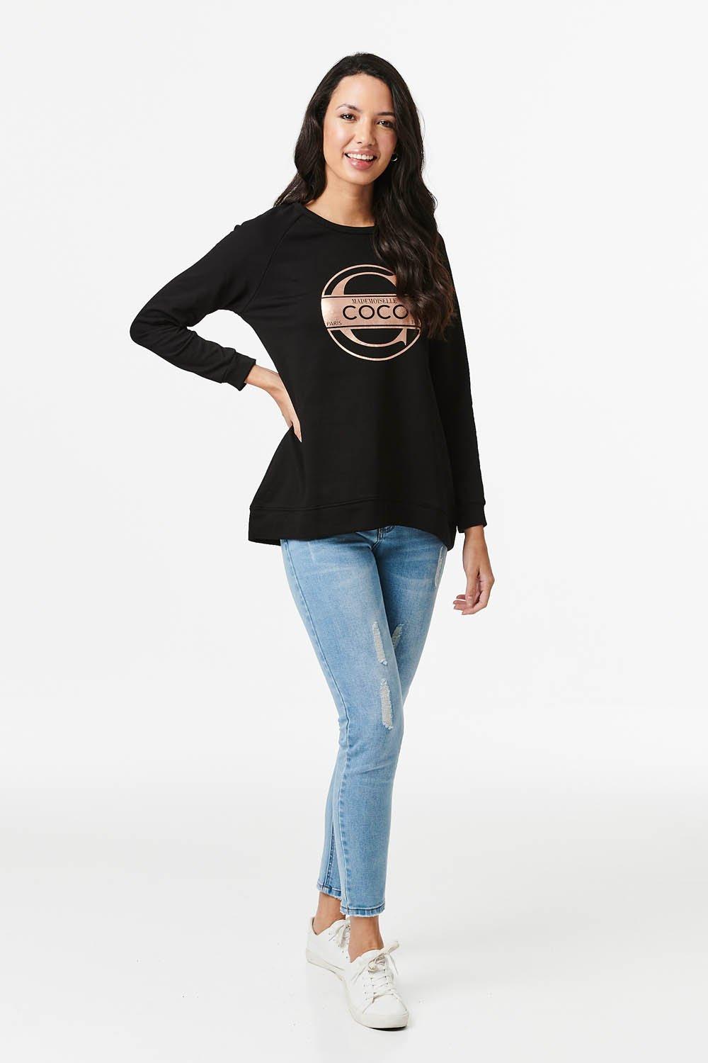 Пуловер с длинными рукавами и принтом со слоганом Izabel London, черный джемпер o stin повседневный 46 размер