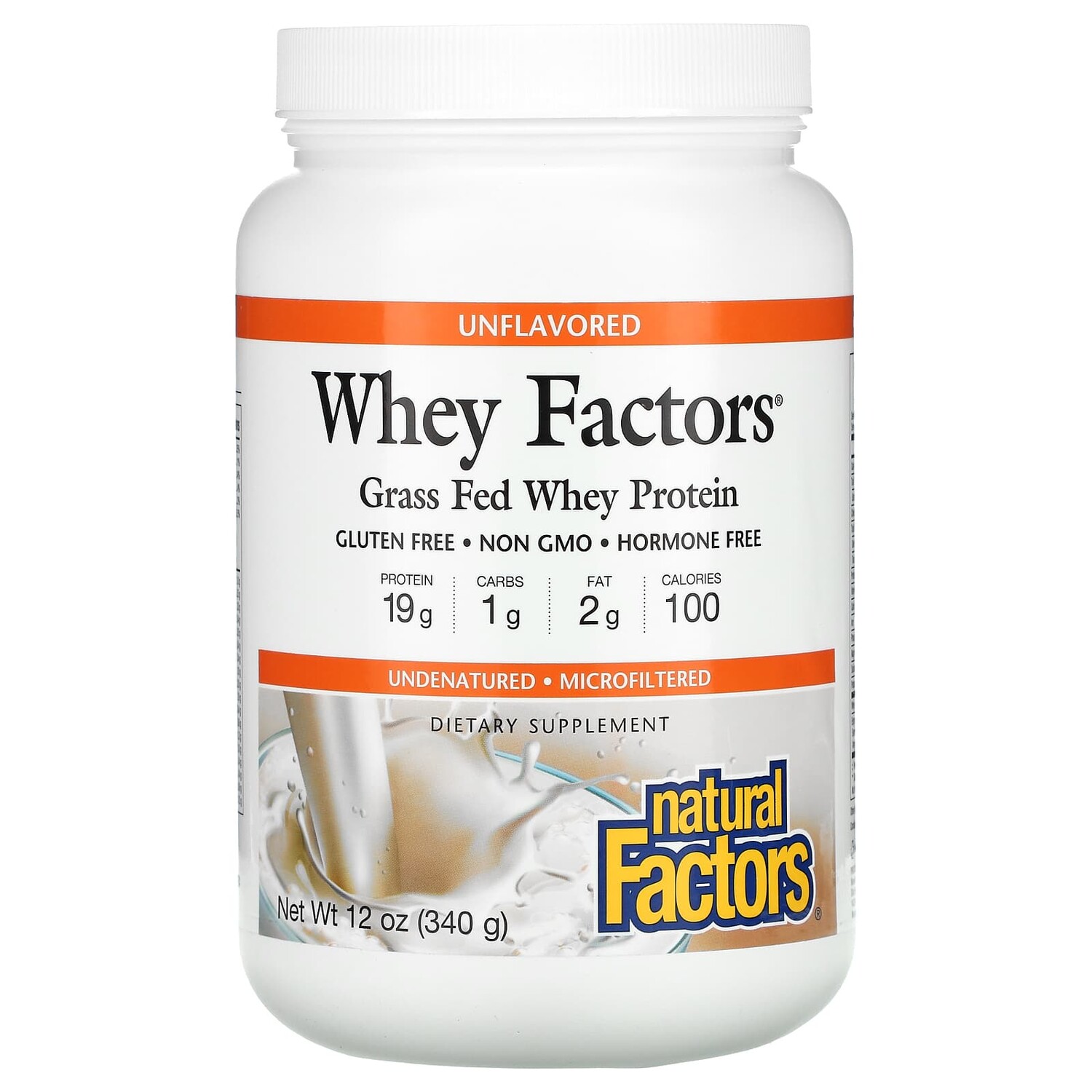 

Whey Factors, 100% натуральный сывороточный белок, без ароматизаторов, 12 унций (340 г), Natural Factors