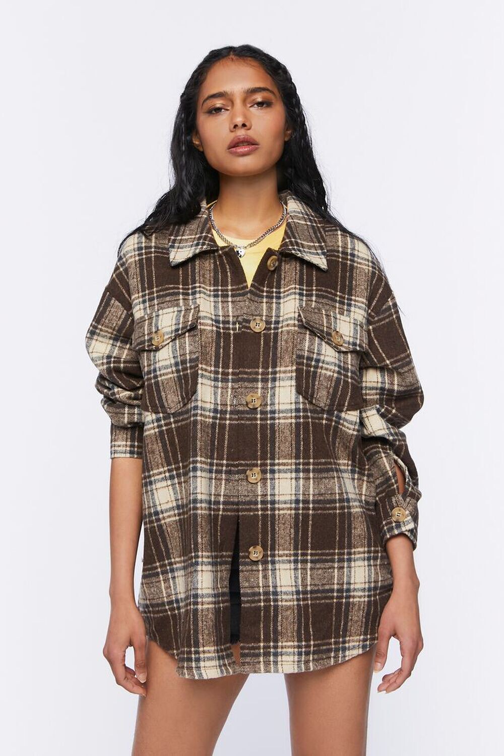 

Клетчатая куртка на пуговицах спереди Forever 21, коричневый
