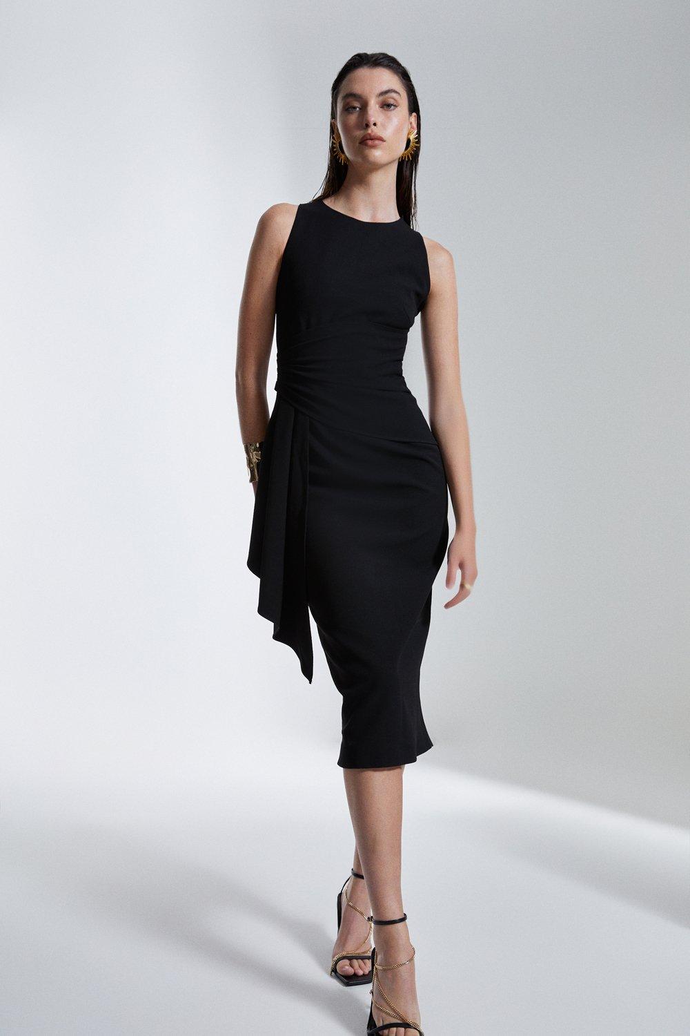 Платье мидакси из структурированного крепа с драпировкой по бокам Karen Millen, черный