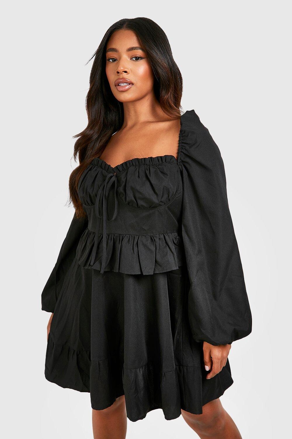 

Тканое платье milkmaid с рюшами Boohoo, черный