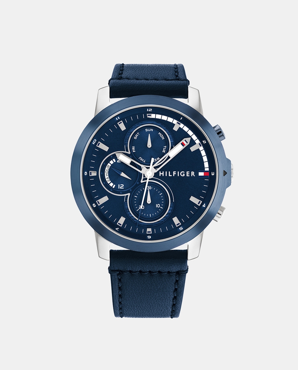 Jameson 1792051 многофункциональные синие кожаные мужские часы Tommy Hilfiger, синий