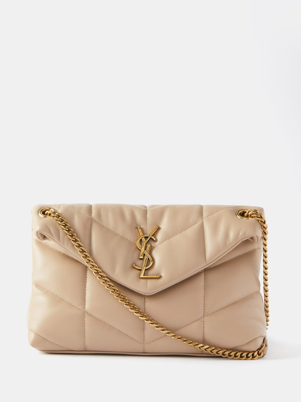 

Маленькая кожаная сумка через плечо loulou puffer Saint Laurent, бежевый
