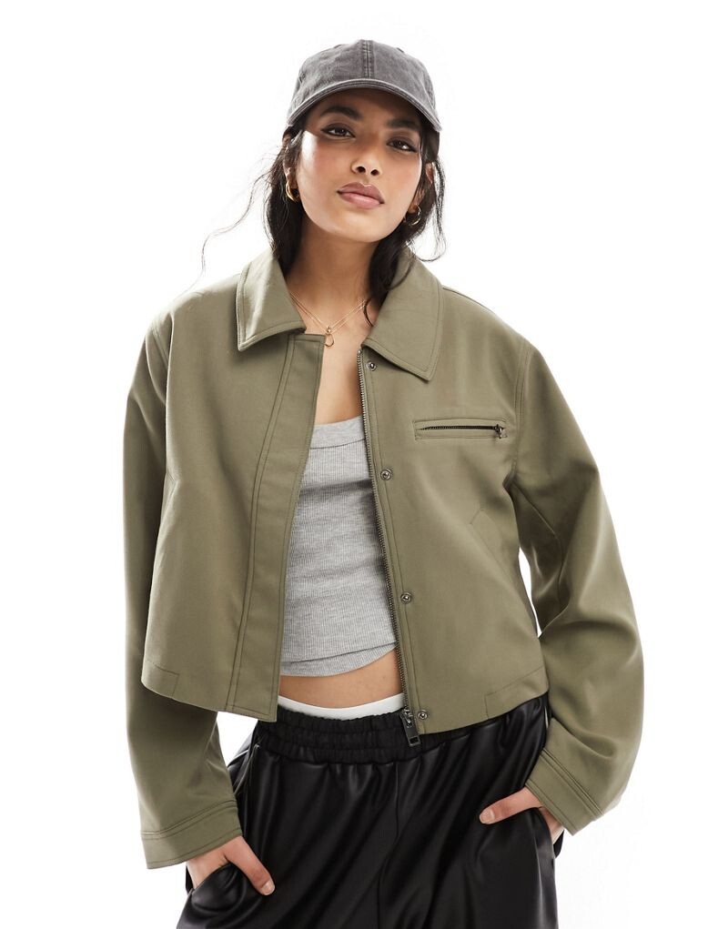 

Синяя куртка цвета хаки с верхним воротником ASOS DESIGN