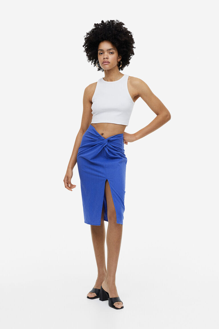 

Юбка из смесового льна с узлом H&M, синий