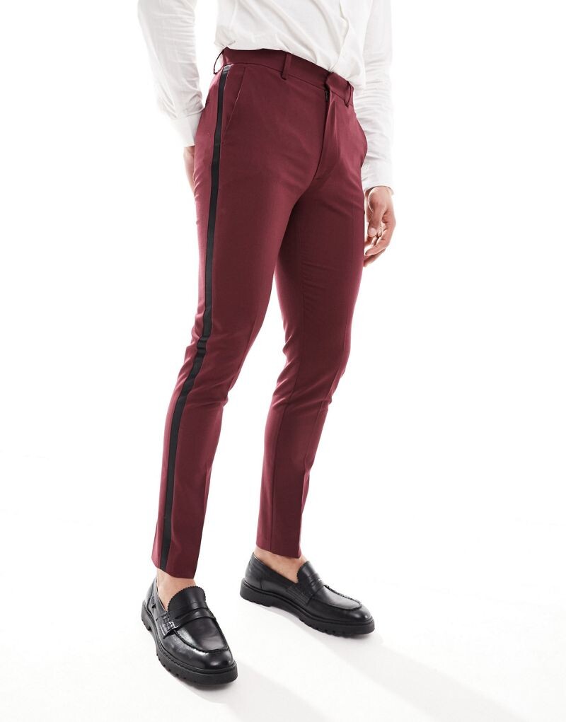 

Бордовые узкие брюки-смокинг ASOS DESIGN