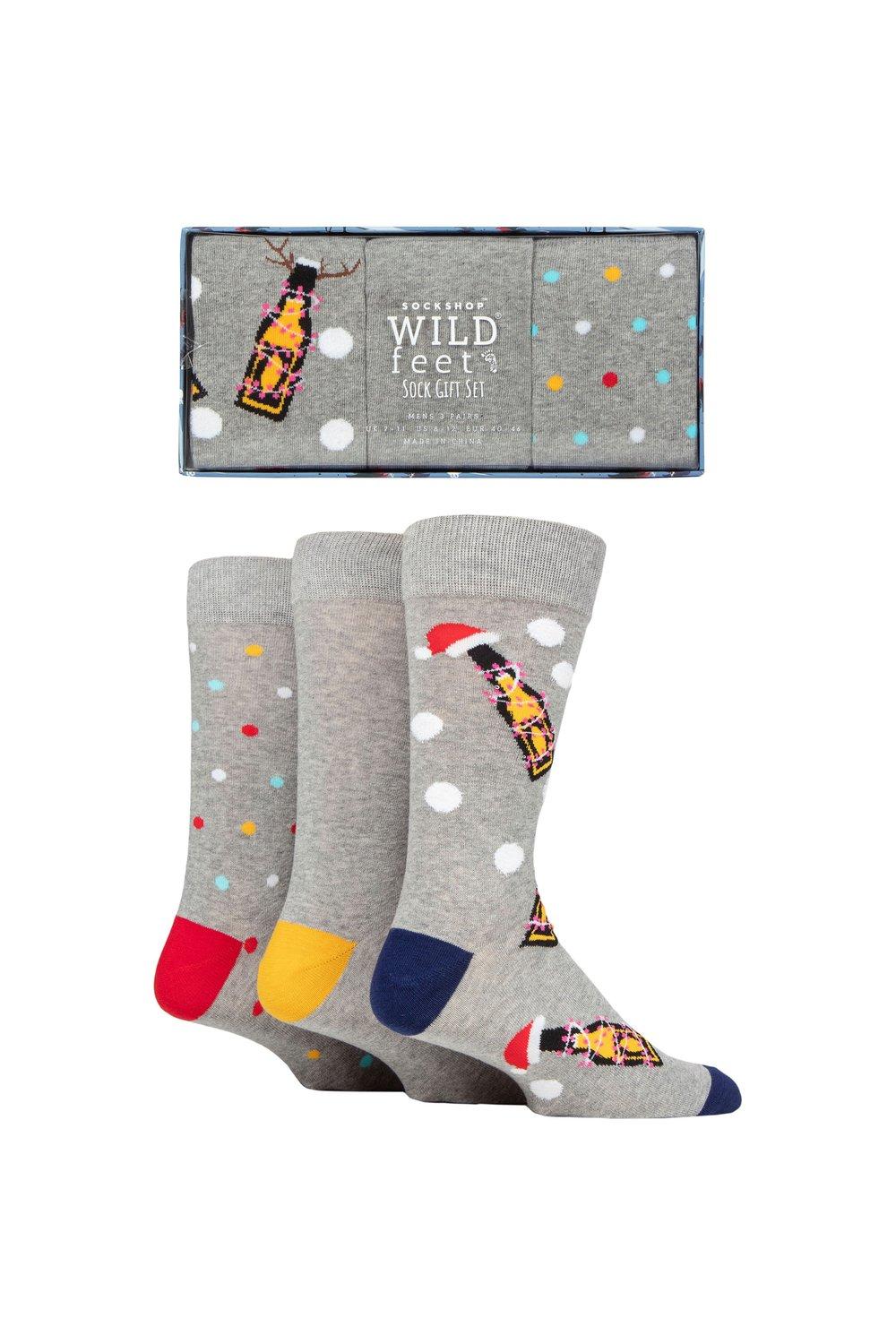 3 пары рождественских плоских подарочных носков в упаковке SOCKSHOP Wild Feet, зеленый
