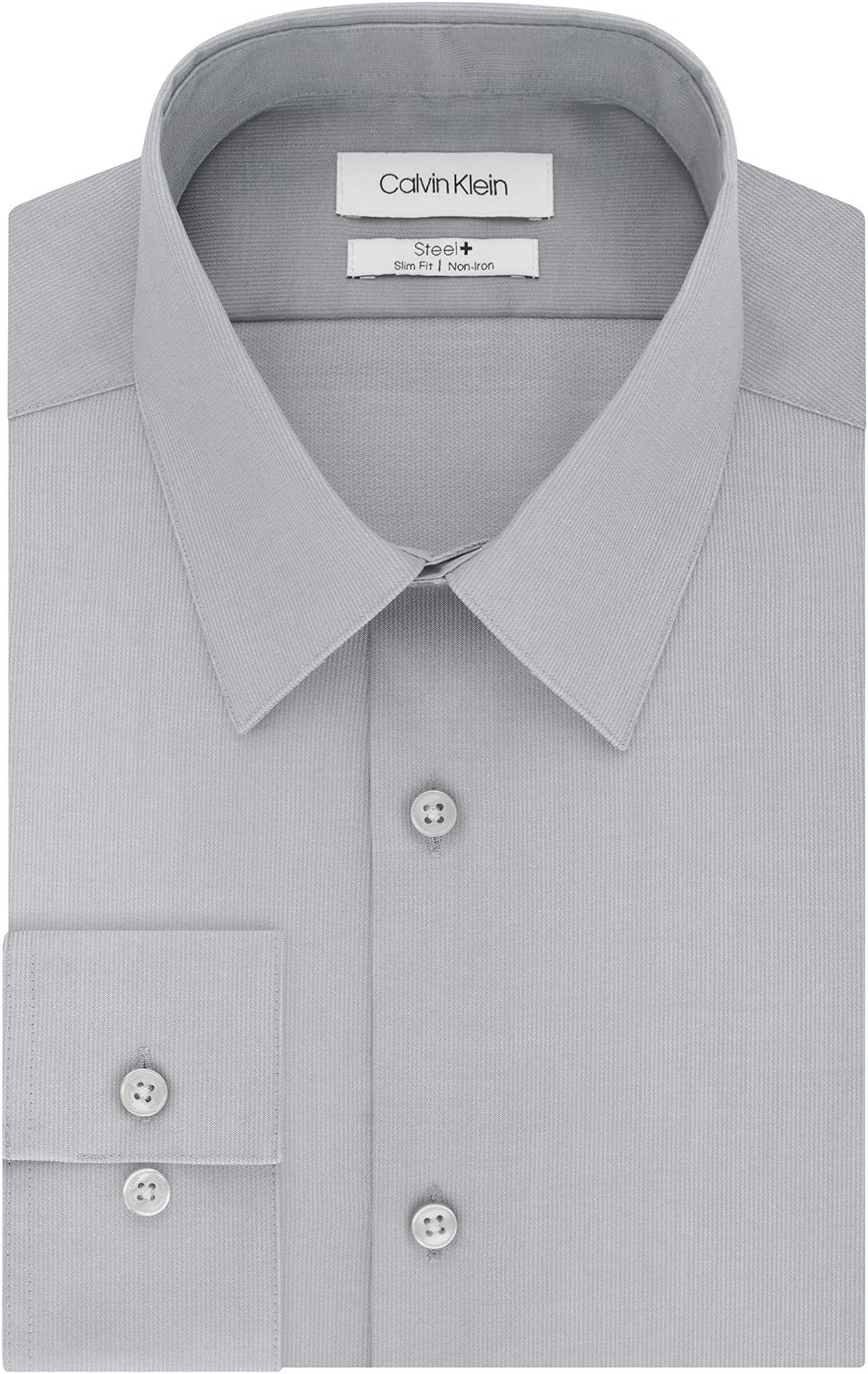 цена Мужские классические рубашки приталенного кроя без железа, однотонные Calvin Klein, цвет Cement