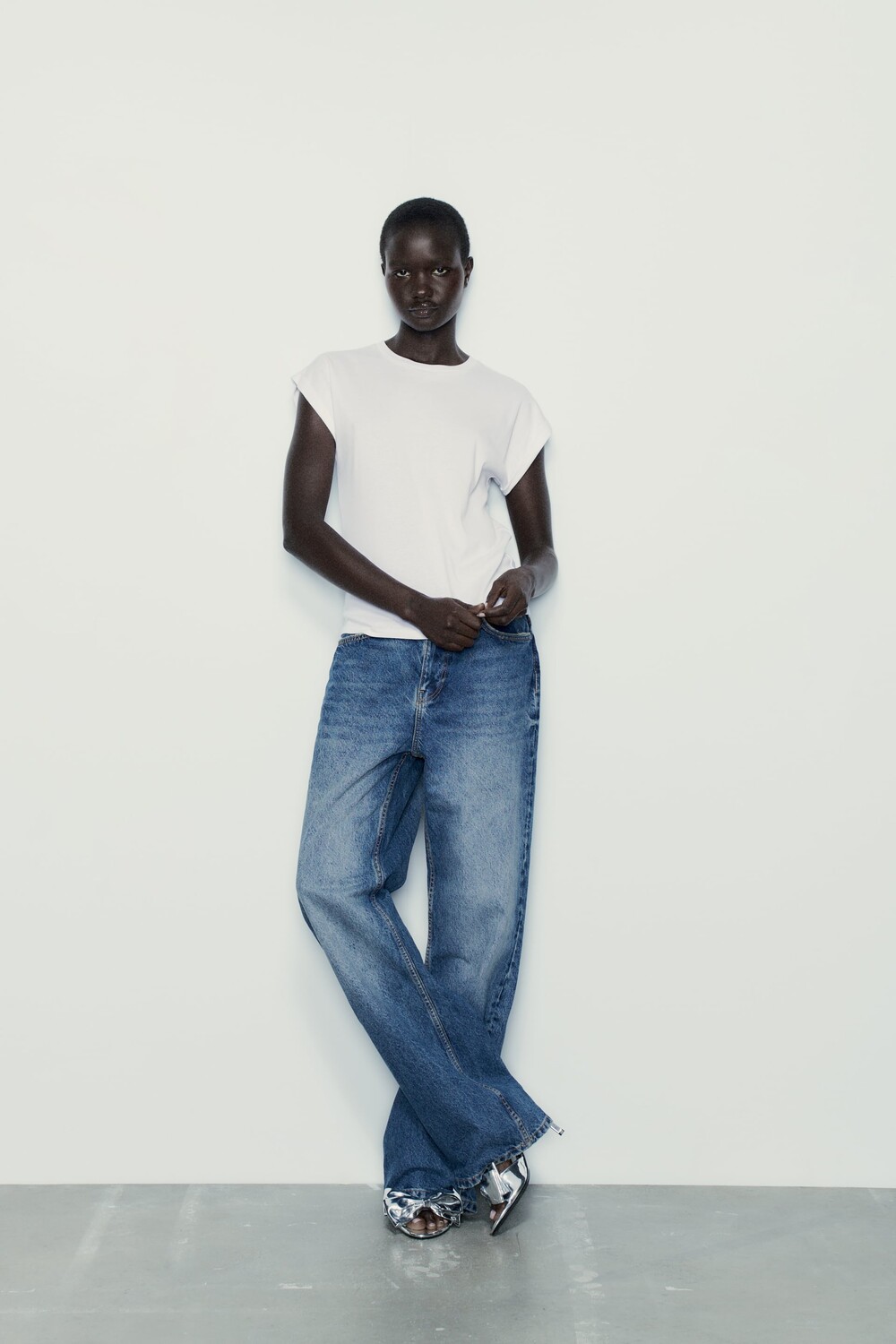 

Хлопковая футболка с рукавами Zara, белый
