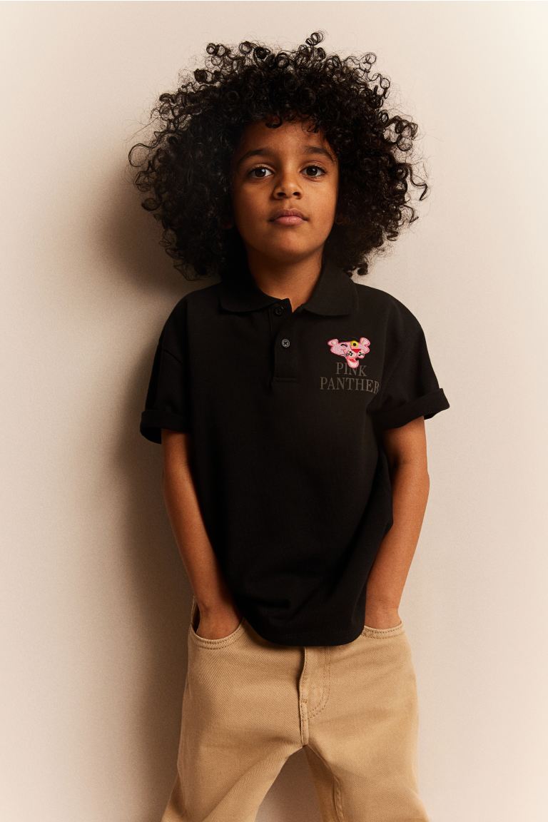 Рубашка-Поло из хлопкового пике H&M, черный рубашка мужская льняная с воротником стойкой повседневная свободная сорочка на пуговицах короткий рукав однотонная винтажная блуза 5xl в