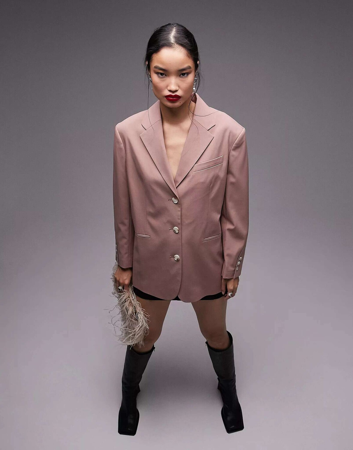 

Розовый пиджак оверсайз с витыми рукавами Topshop Tailored
