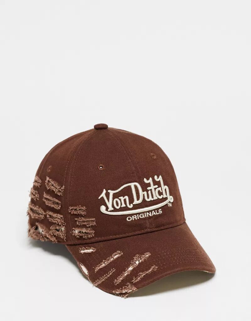 

Бейсболка Von Dutch из коричневого хлопка с рваной отделкой