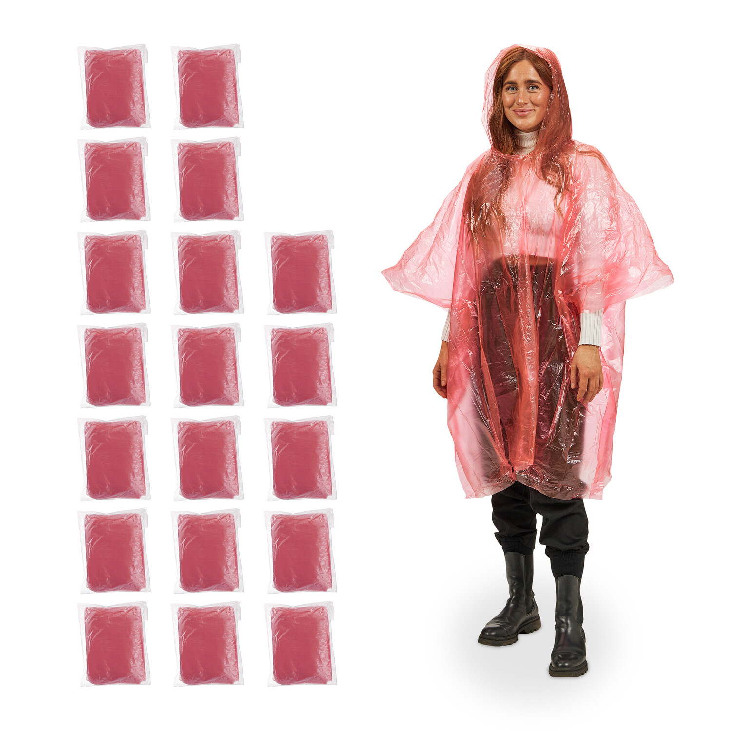 

Дождевик relaxdays 20 x Regenponcho, красный