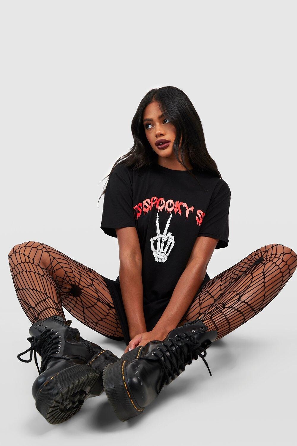 

Колготки с крупным узором паутинка halloween Boohoo, черный