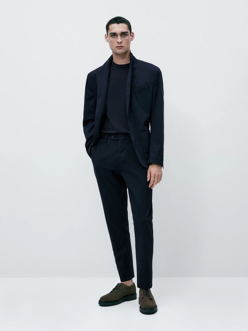 

Свитер из хлопкового трикотажа с коротким рукавом Massimo Dutti, синий