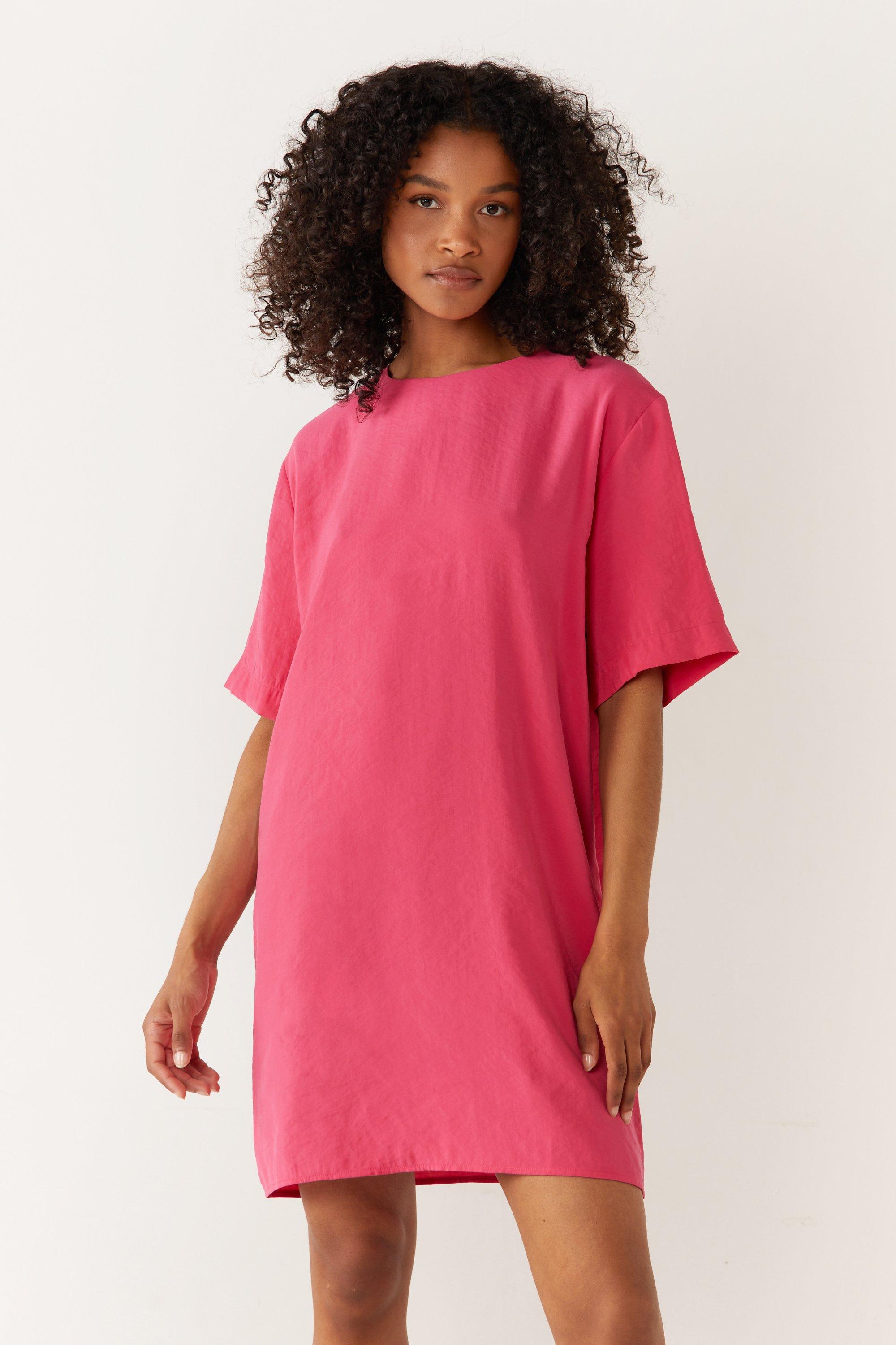Фактурное платье-футболка с короткими рукавами Warehouse, розовый