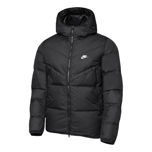 Пуховик Nike logo Casual Solid Color Hooded Down Jacket Men's Black, черный цена и фото