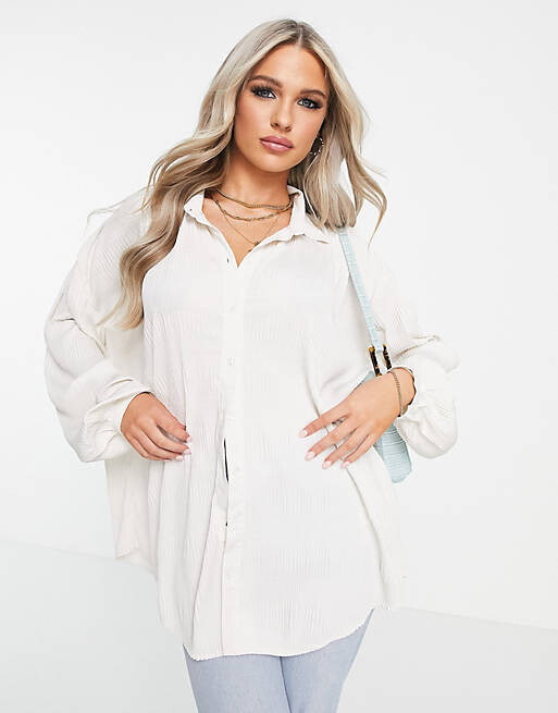 

Кремовая рубашка оверсайз плиссе ASOS DESIGN