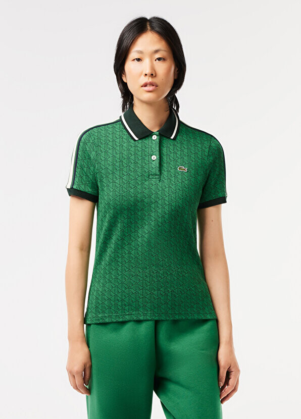 

Зеленая женская футболка-поло приталенного кроя с монограммой Lacoste, Зеленый