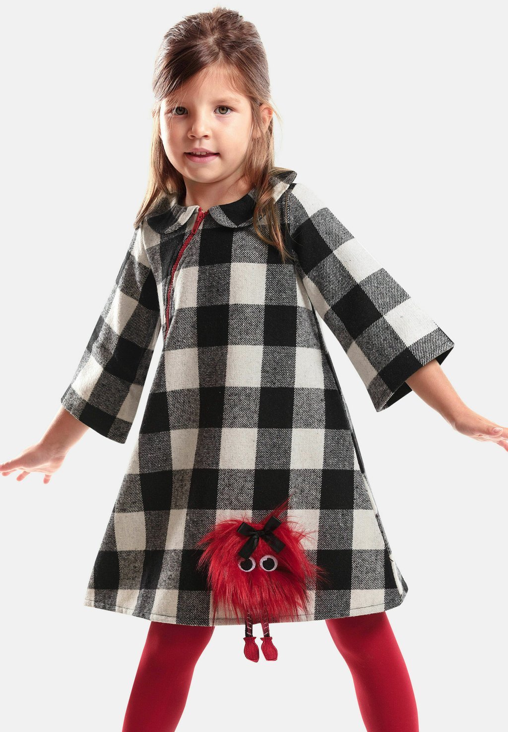 Трикотажное платье Pompom Checked Denokids, цвет schwarz