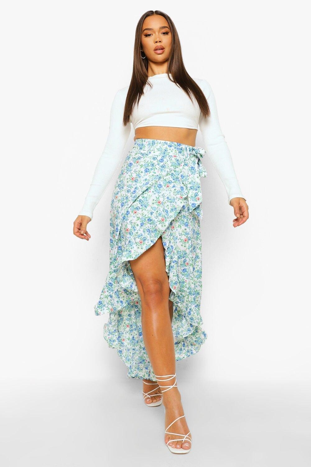 

Юбка макси с цветочным цветом Boohoo, слоновая кость