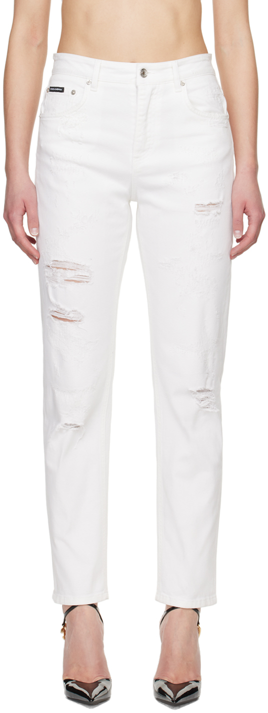 Белые рваные джинсы Dolce&Gabbana