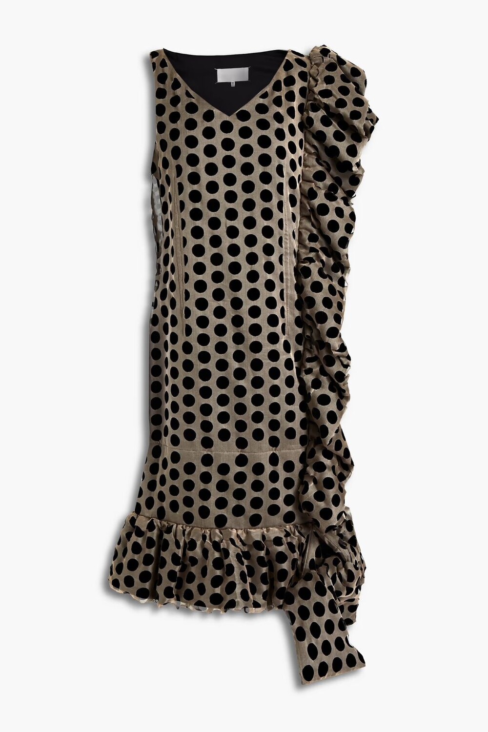 

Платье миди из шелковой органзы с оборками и вырезом Maison Margiela, черный