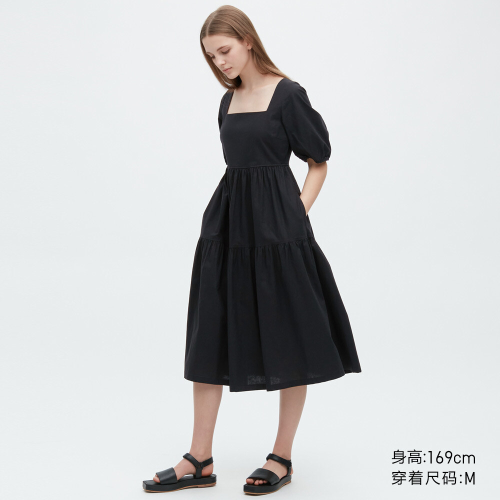 

Женское платье Uniqlo с рукавами-фонариками, черный