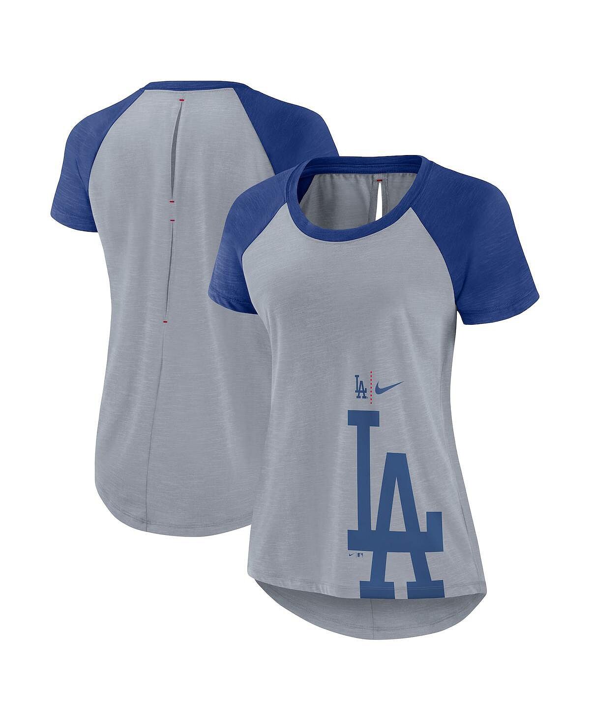 

Женская модная футболка с регланами цвета Хизер Серый Los Angeles Dodgers Summer Breeze Nike