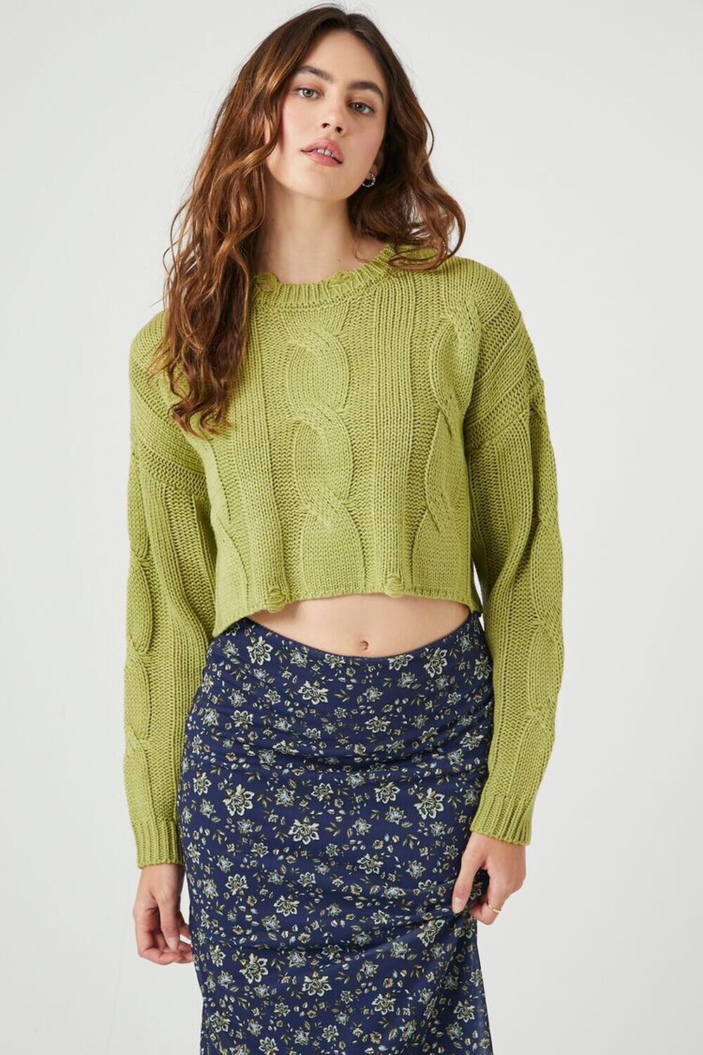 

Укороченный свитер косой вязки Forever 21, шалфей