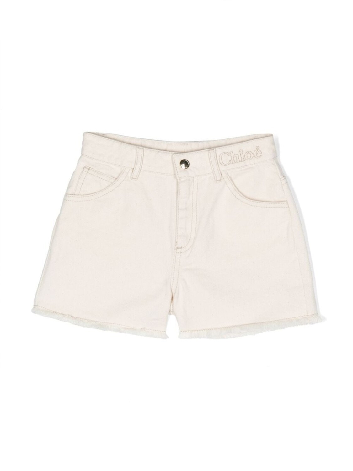 

Джинсовые шорты с вышитым логотипом Chloé Kids, бежевый