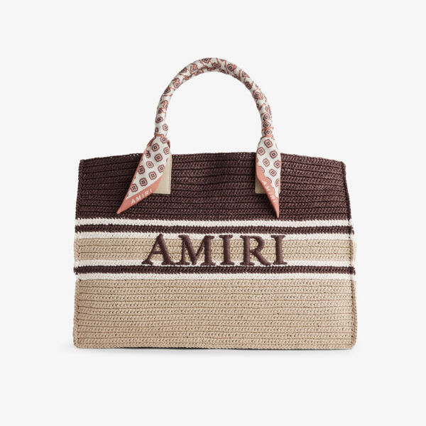

Полосатая сумка-тоут из рафии с фирменной вышивкой Amiri, коричневый