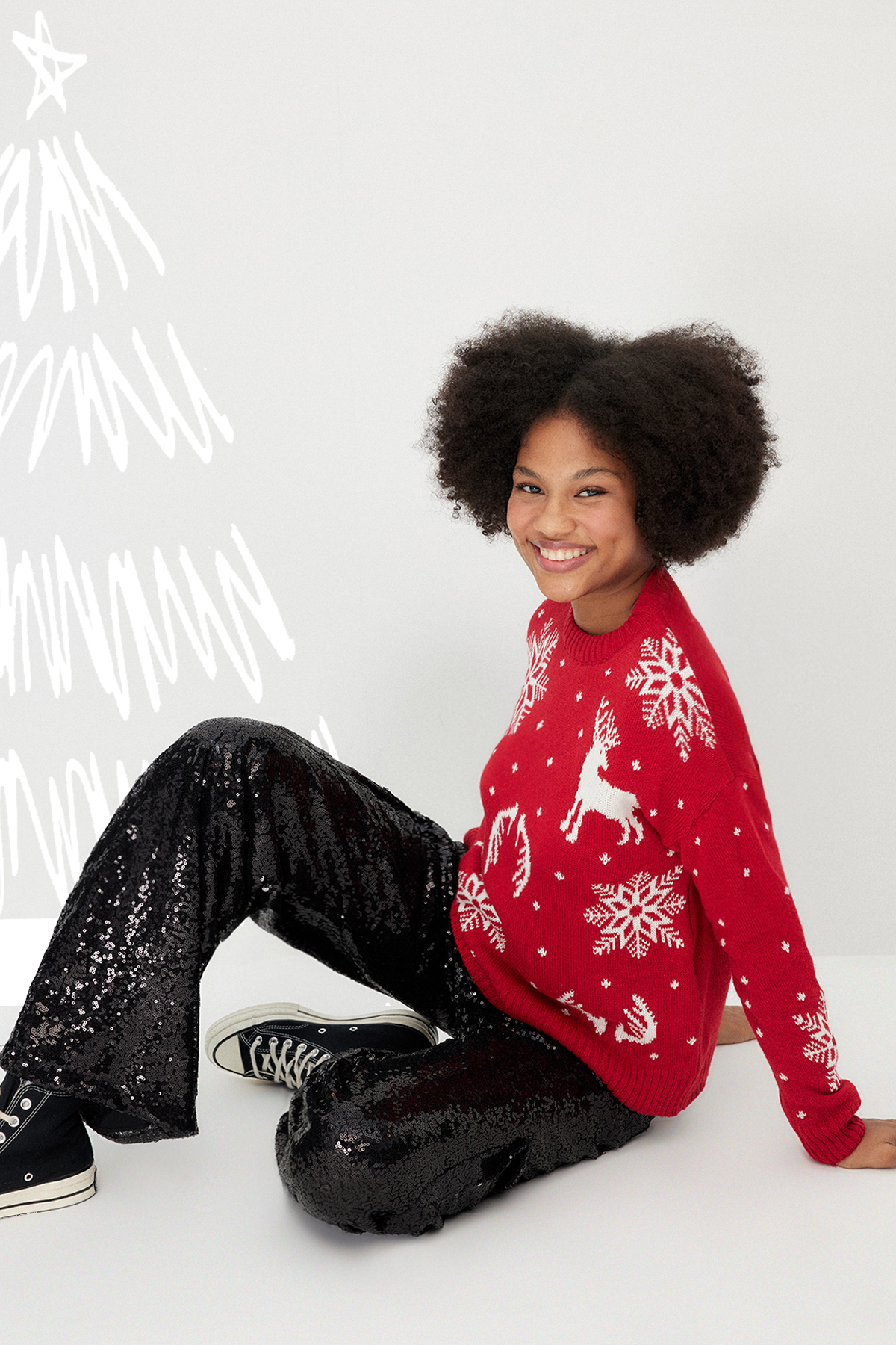 Свитер Trendyol жаккардовый с рождественской тематикой, красный черный жаккардовый свитер taakk