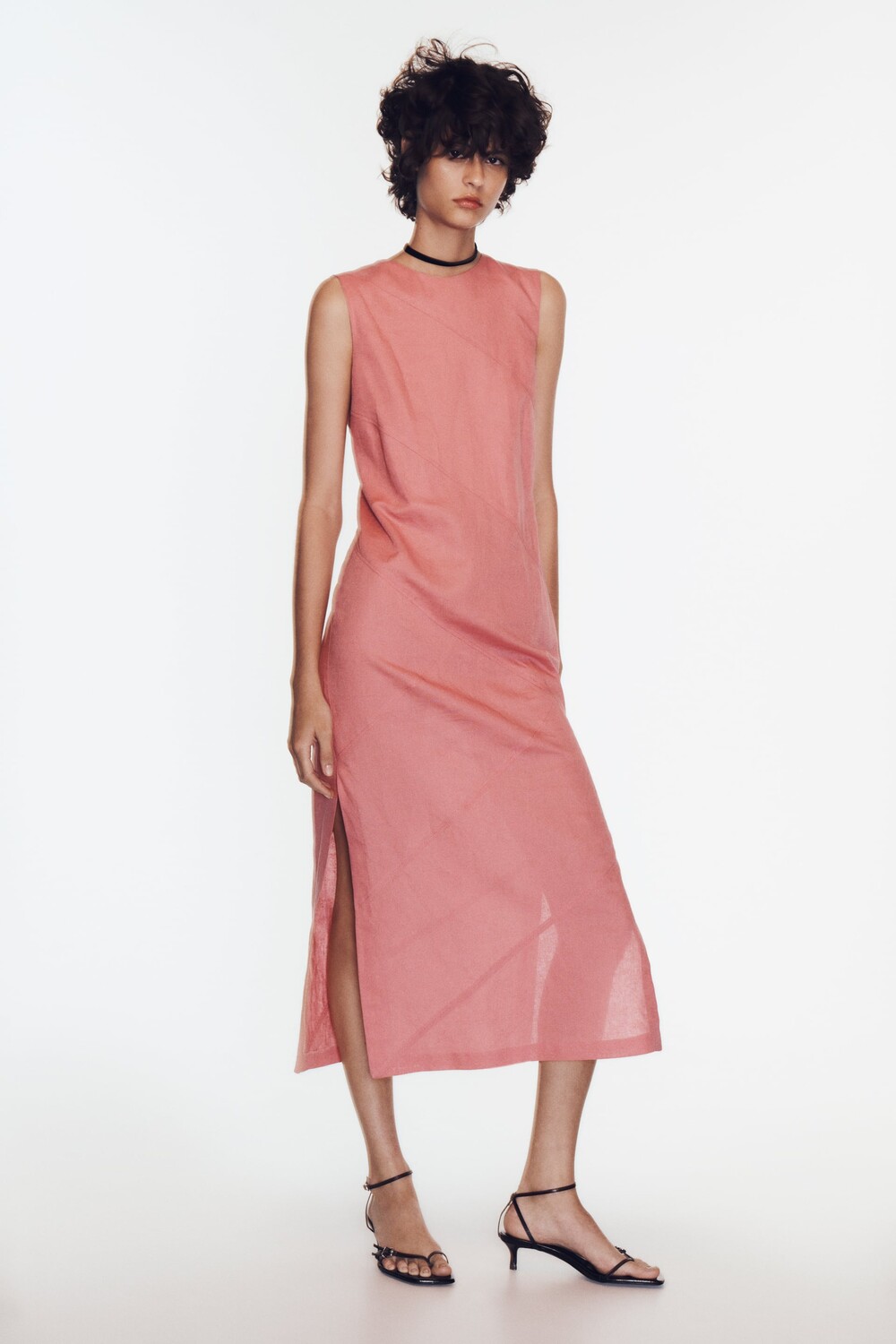 

Льняное платье миди Zara, мел розовый