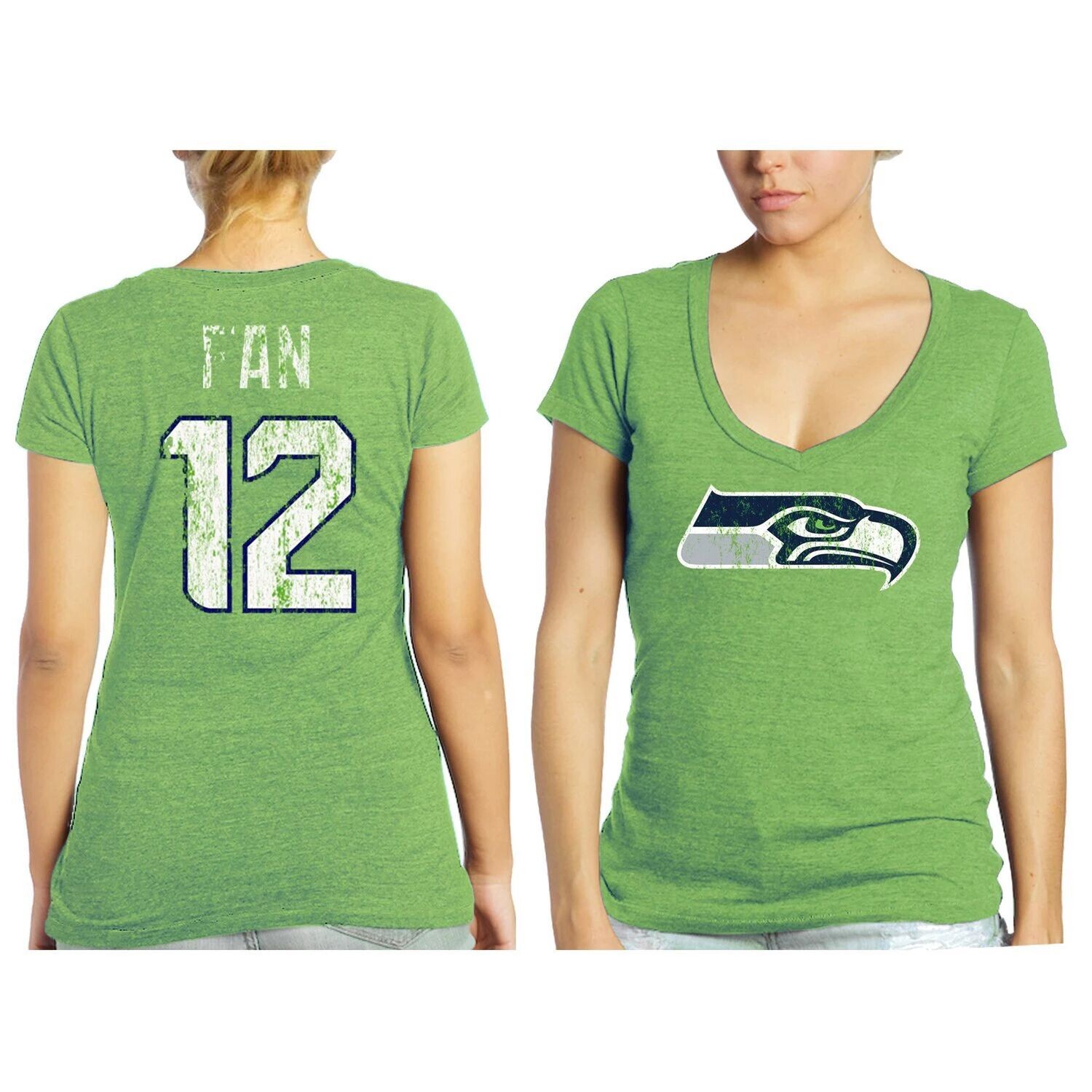 

Женская неоново-зеленая футболка с именем и номером Seattle Seahawks 12s Tri-Blend