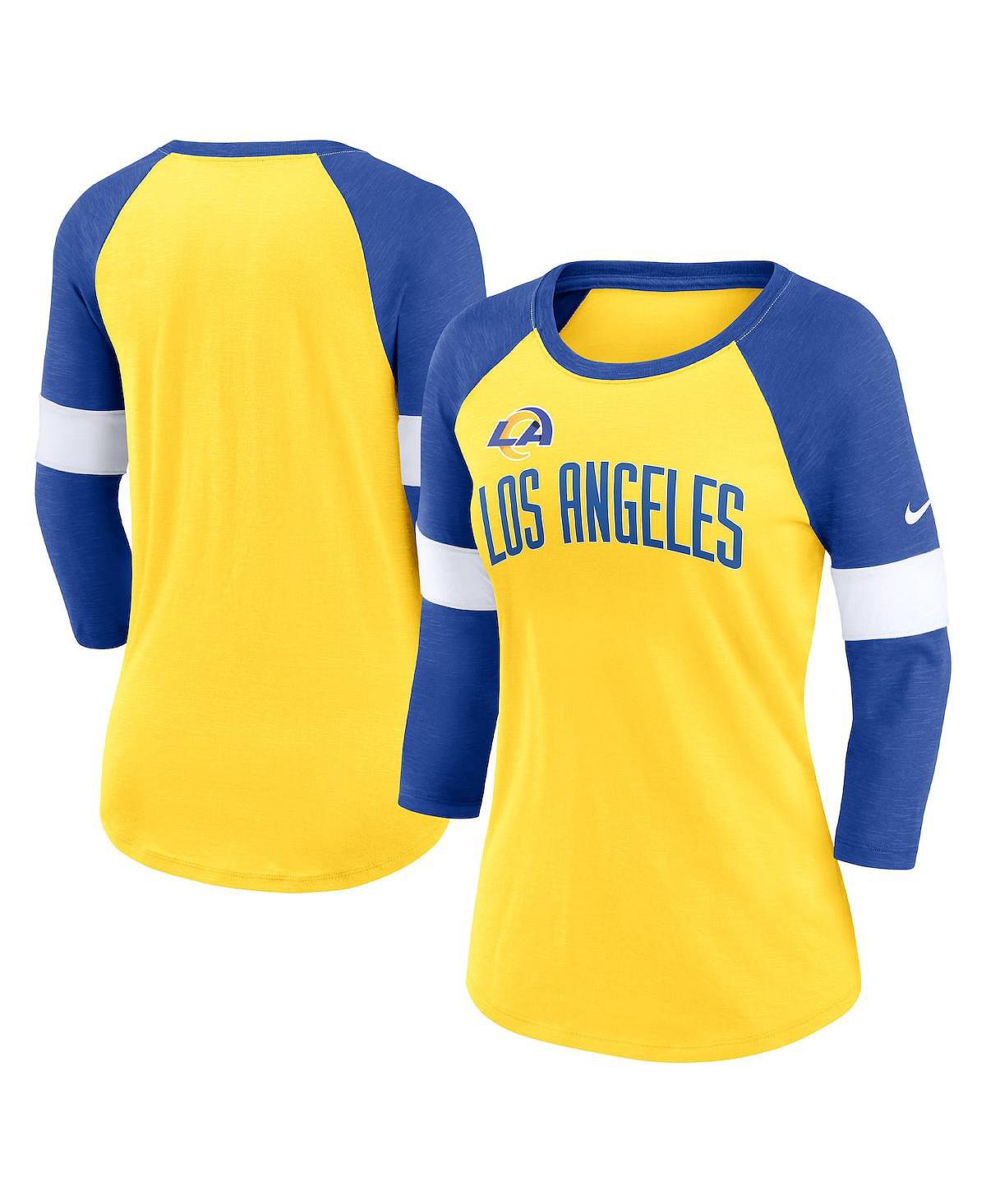 Женская футболка Los Angeles Rams Heather Gold, Heather Royal Football Pride реглан с рукавами 3/4 Nike