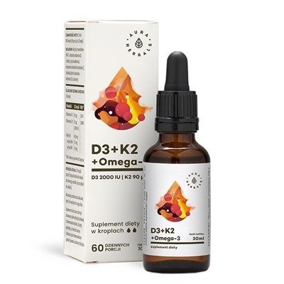 Aura Herbals, витамин D3+K2+Омега-3, 30 мл