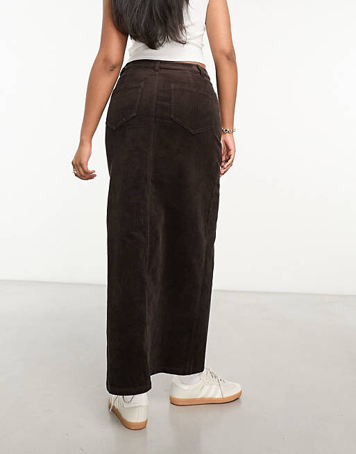 

Шоколадная вельветовая юбка макси ASOS DESIGN