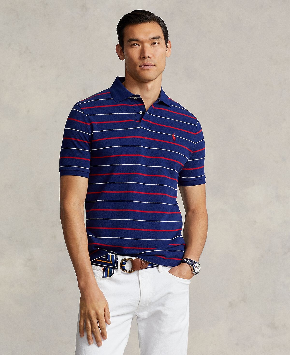 

Мужская рубашка-поло классического кроя в полоску из сетки Polo Ralph Lauren