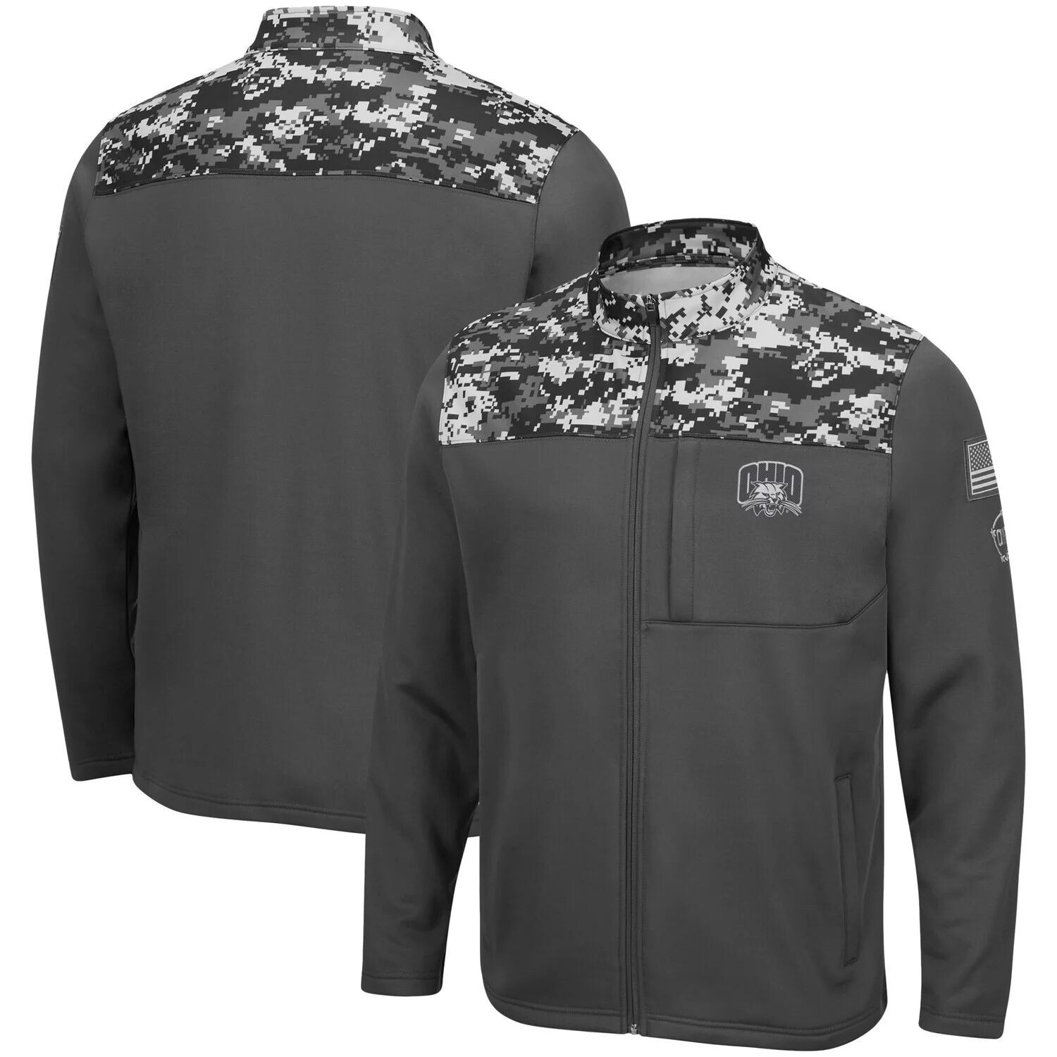 

Мужская темно-серая куртка Ohio Bobcats OHT Military Appreciation Digi Camo с молнией во всю длину Colosseum, Серый