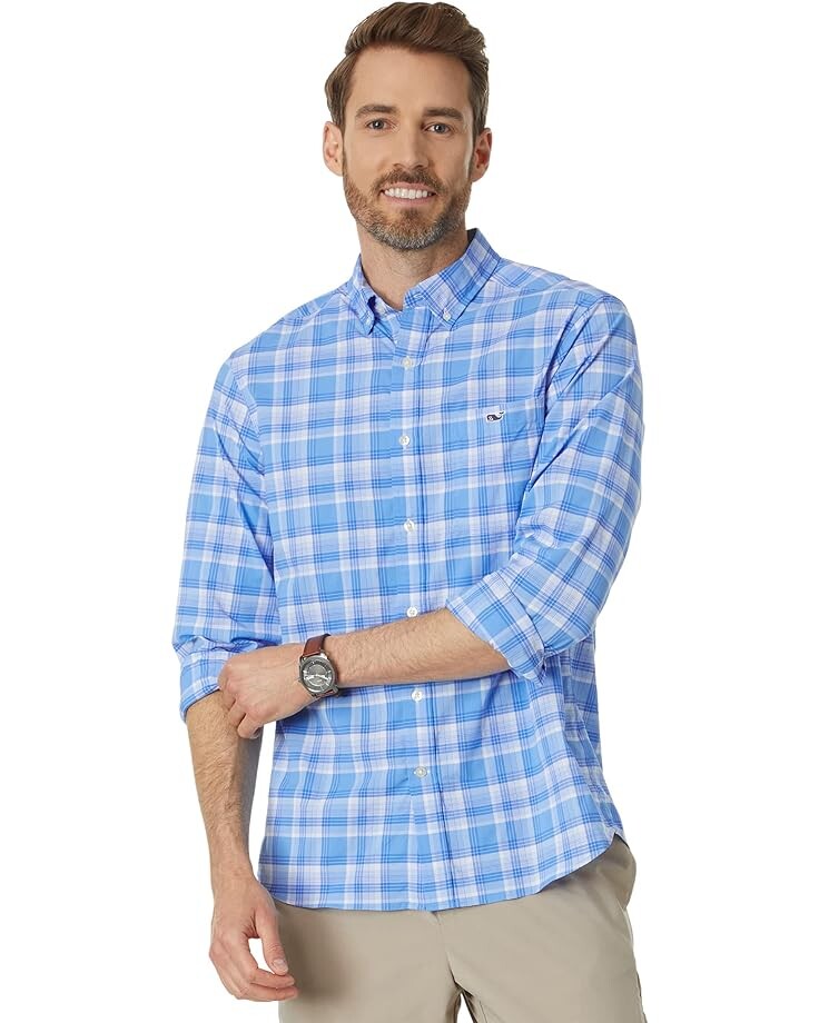 

Рубашка Vineyard Vines Plaid On-The-Go Nylon Shirt, цвет Ocean Breeze