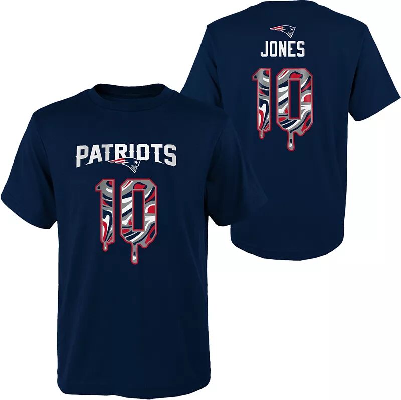 Nfl Team Apparel Молодежная футболка New England Patriots Mac Jones #10 Drip Темно-синяя футболка
