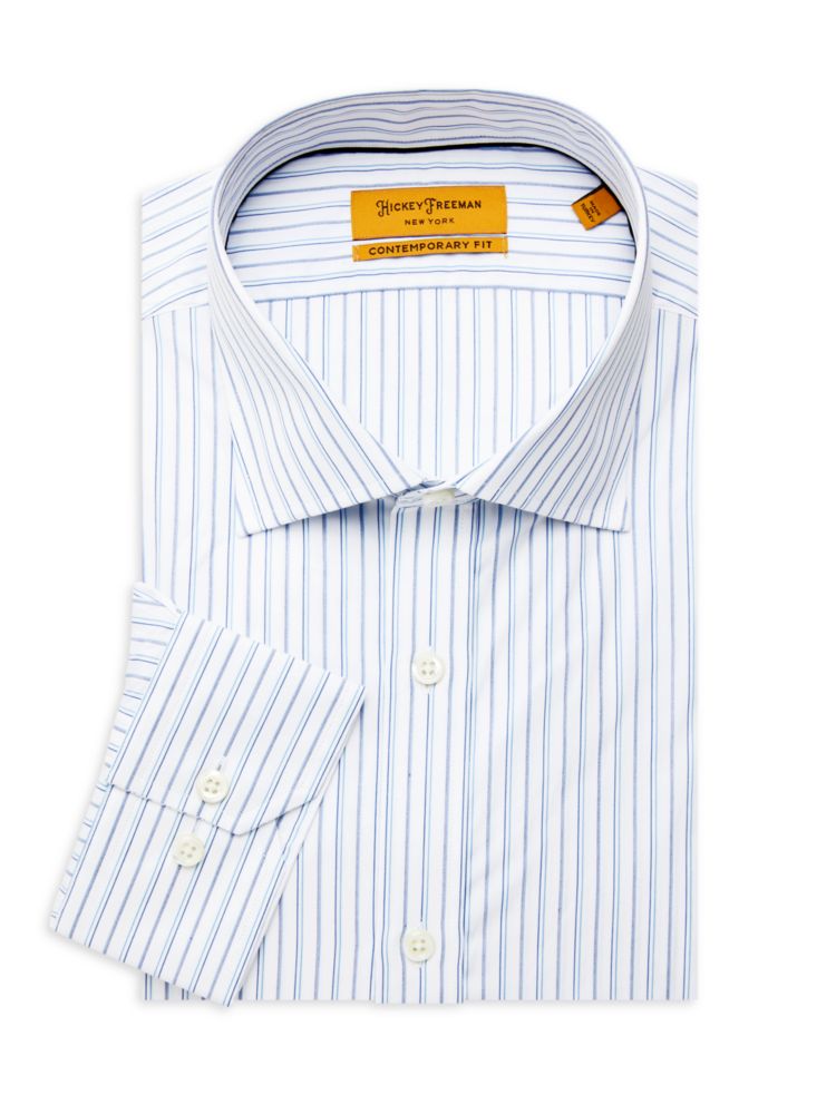 Полосатая классическая рубашка современного кроя Hickey Freeman, бирюзовый