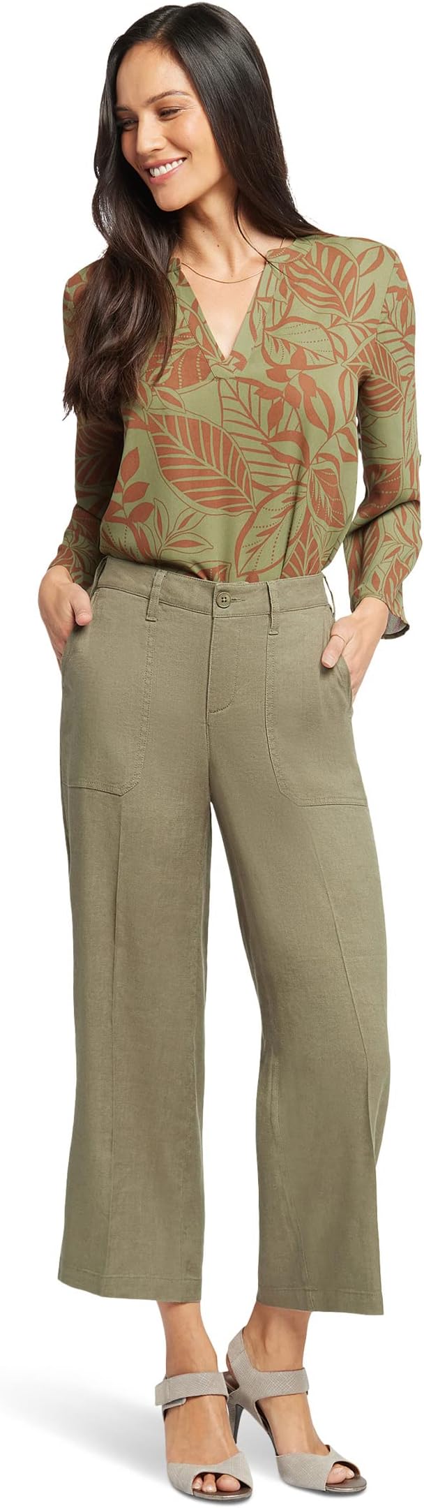 Укороченные брюки-карго с широкими штанинами NYDJ, цвет Avocado